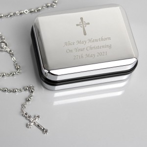 
                            Personalised Rosary Beads and Cross Trinket Box