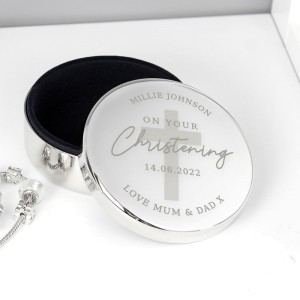
                            Personalised Christening Round Trinket Box