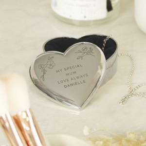 
                            Personalised Floral Free Text Heart Trinket Box