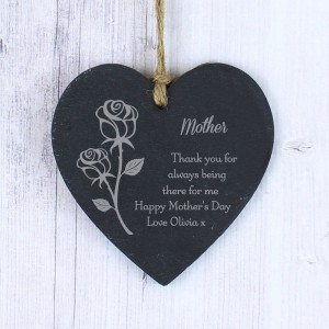 
                            Personalised Rose Slate Heart Decoration