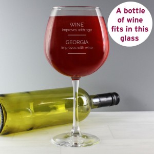 Personalised "Wine Improves with Age" Bottle of Wine Glass