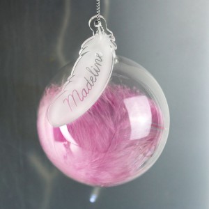 
                            Personalised Pink Feather Glass Bauble