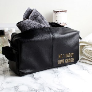 
                            Personalised Luxury Black leatherette Wash Bag