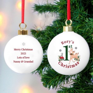 
                            Personalised 1st Christmas Festive Fawn Bauble