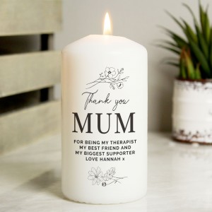
                            Personalised Floral Pillar Candle