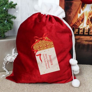
                            Personalised Gift Tag Luxury Pom Pom Red Sack