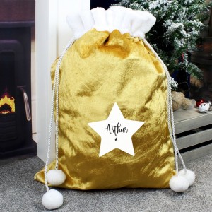 
                            Personalised Star Luxury Pom Pom Gold Sack