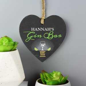 
                            Personalised Gin Bar Slate Heart Decoration