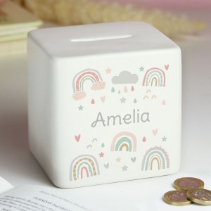 
                            Personalised Rainbow Ceramic Square Money Box