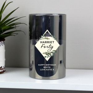 
                            Personalised Botanical Smoked Glass LED Candle