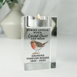 
                            Personalised Robin Memorial Glass Tealight Holder