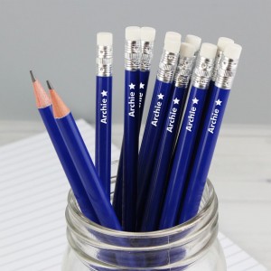 
                            Personalised Star Motif Blue Pencils