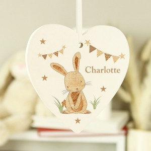 
                            Personalised Hessian Rabbit Wooden Heart Decoration
