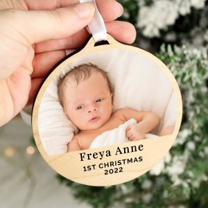 
                            Personalised Photo Upload Round Wooden Decoration