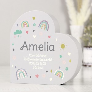
                            Personalised Rainbow Free Standing Heart ornament