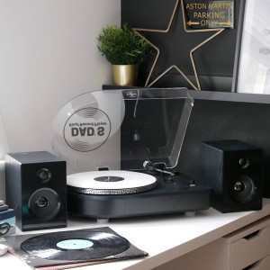 Personalised Camden Bluetooth Turntable with Bookshelf Speakers - Black - Record Sticker