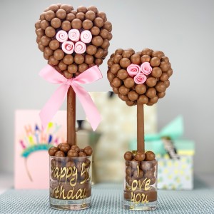 
                            Personalised Pink Roses Malteser Heart Tree - 35cm