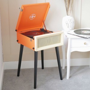 Personalised Retro Style Record Player on Legs - Orange - Record Sticker