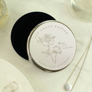 
                            Personalised June Birth Flower Round Trinket Box