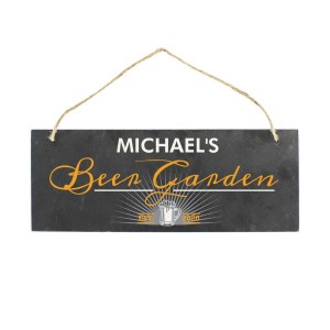 Personalised "Beer Garden" Printed Hanging Slate Plaque