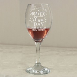 
                            Personalised Manic Mum Day Wine Glass