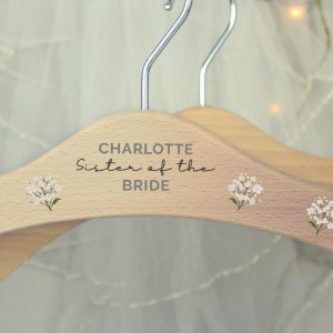 
                            Personalised White Floral Wooden Hanger