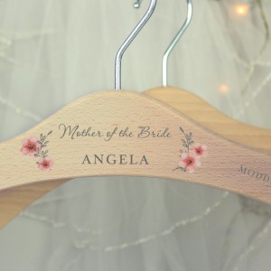 
                            Personalised Pink Floral Wooden Hanger