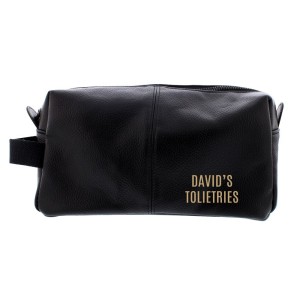 
                            Personalised Luxury Black leatherette Wash Bag
