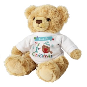 
                            Personalised Felt Stitch Robin "My 1st Christmas" Teddy Bear
