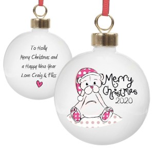 
                            Personalised Cute Teddy Merry Xmas Bauble