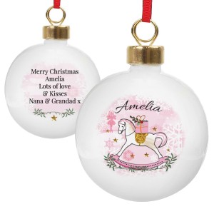 
                            Personalised Pink Rocking Horse Bauble