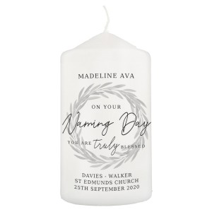 
                            Personalised Truly Blessed Naming Day Pillar Candle