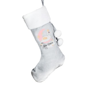 
                            Personalised Swan Lake Luxury Silver Grey Stocking