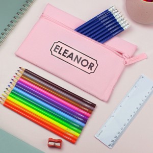 
                            Pink Pencil Case with Personalised Pencils & Crayons