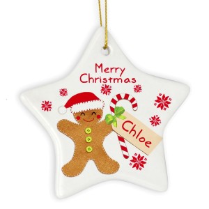 
                            Personalised Felt Stitch Gingerbread Man Ceramic Star Decoration