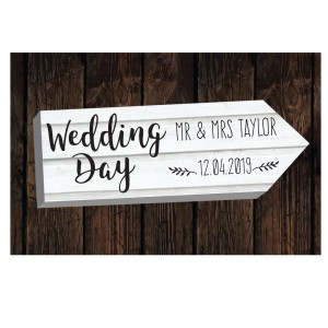
                            Personalised Wedding Day White Arrow Metal Sign
