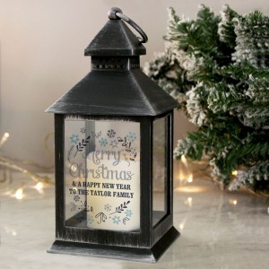 Personalised Christmas Frost Rustic Black Lantern