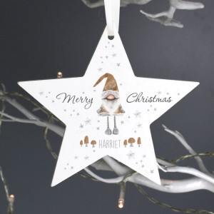 
                            Personalised Christmas Gonk Wooden Star Decoration