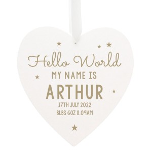 
                            Personalised Hello World Large Wooden Heart Decoration