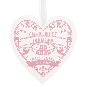 
                            Personalised Pink Papercut Style Large Wooden Heart