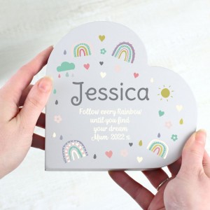 
                            Personalised Rainbow Free Standing Heart ornament