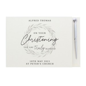 
                            Personalised "Truly Blessed" Christening Hardback Guest Book & Pen