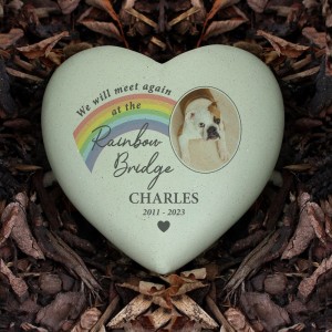 
                            Personalised Pet Rainbow Photo Upload Memorial Resin Heart