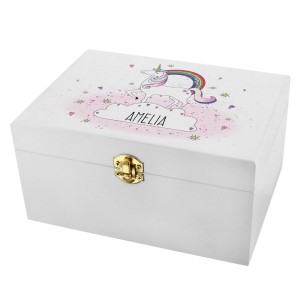 
                        Personalised Unicorn White Wooden Keepsake Box