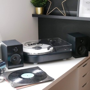 Personalised Camden Bluetooth Turntable with Bookshelf Speakers - Black - Record Sticker