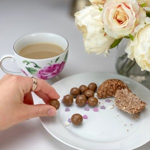 
                            Personalised Malteser Heart with Pink Drizzle & Heart Sprinkles - 35cm
