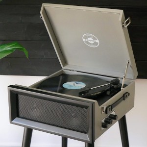 Personalised Retro Style Record Player on Legs - Grey - Record Sticker