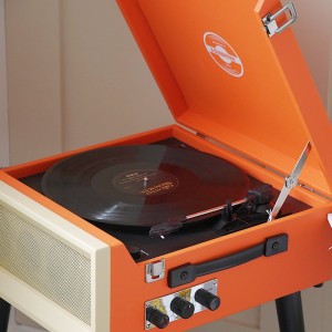 Personalised Retro Style Record Player on Legs - Orange - Record Sticker